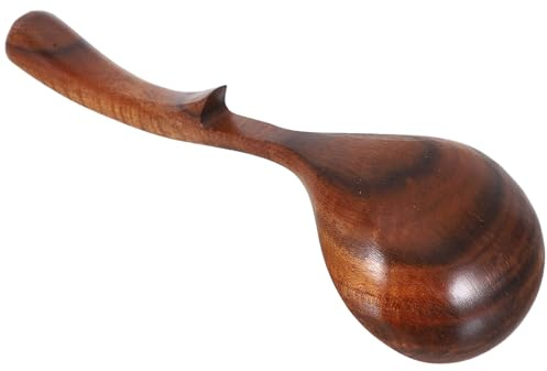 TIKODIDA Cucharón Grande de Madera de Acacia con Gancho Trasero, Cuchara Sopera Resistente al Calor de 20x6 Cm, Mango Largo Curvado para Cocinar, Mezclar y Servir en Cocina Doméstica