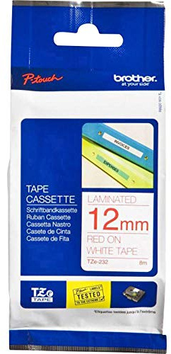 Brother Original P-touch Schriftband TZe-232 12 mm, rot auf weiß (kompatibel u.a. mit Brother P-touch PT-H100LB/R, -H105, -E100/VP, -D200/BW/VP, -D210/VP), TZE232, 12 mm x 8 m