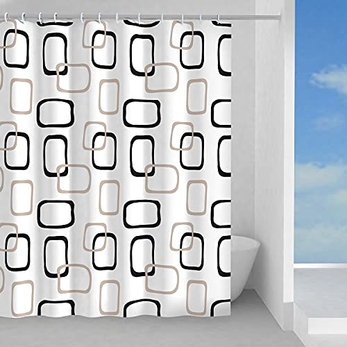 Gedy G-Piper Tenda doccia, Tenda doccia 240X200, Realizzata in PES, 100% impermeabile, Finitura beige e nero, Design R&S, Tenda per doccia provvista di 12 anelli, 2 anni di garanzia