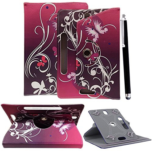 Universal 360° Rotational Colourful Various PU Leather Stand Case Cover Fits All 7 Inch Android Tablets tab devices + Free Stylus Pen (BUTTERFLY PURPLE)