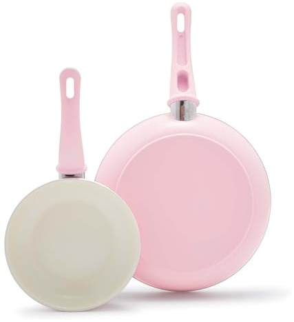 GreenLife Soft Grip Healthy Ceramic Nonstick 7 and 10 Frying Pan Set, PFAS & PFOA-Free, Dishwasher Safe, Egg Omelet Skillet, Cookware for Easy Cooking, Non-Stick Kitchen Essentials, Soft Pink