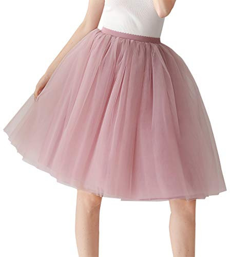Aivtalk Hohe Taille Petticoat Knielang Tüllrock für Karneval 1950er Vintage Ballett Unterrock Festlich Abendrock 4 Schichten Partykleid One Size Damen Tutu Kurz Rock - Rosa 4