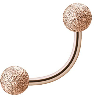 Treuheld® 1.2 mm x 8 mm piercing banana, balls 3 mm, surgical steel 316L, rose gold, diamond look, curved barbell, intimate jewellery, belly button