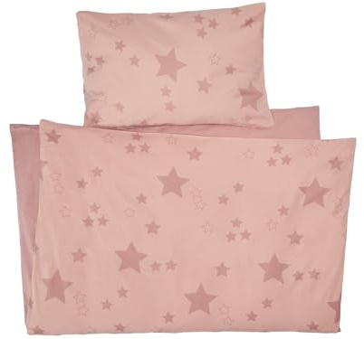 Bio Kinderbettwäsche 100% Bio-Baumwolle (kbA) GOTS zertifiziert, Sterne Rosa, 100 x 135 cm / 40 x 60 cm, Perkal-Stoff