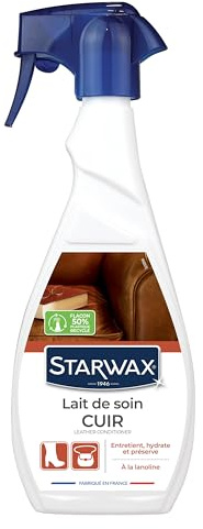 STARWAX Lait de soin pour cuir 500ml incolore | Nettoie nourrit et préserve la souplesse des canapés fauteuils sacs vêtements et sellerie, à la lanoline, sans rinçage