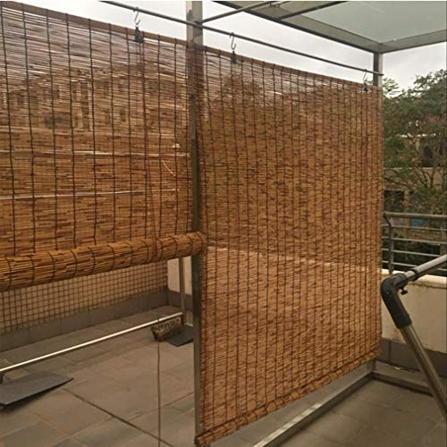 KDDFN Handgewebte Carbonization Schilf Vorhang,Balkon Trennwand Strohjalousien,Bambusrollo Sichtschutz Rollos,Sonnenschutz,Atmungsaktiv,mit Lifter,für Außen/Innen,Anpassbar (90x180cm/35x71in)