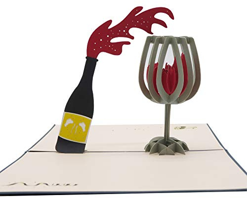 Smiling Art | Biglietto pop-up 3D | Realizzato a mano | Biglietto pieghevole creativo di auguri di compleanno, regalo, buono, invito | Con busta e custodia protettiva | Per uomini, donne (Vino)