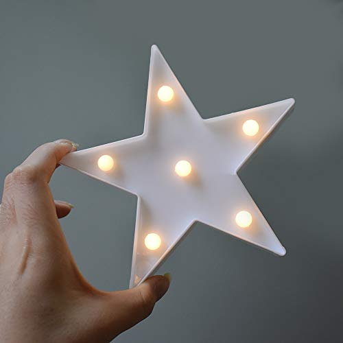 BuyWin Mini Star Night Light Battery Powered Tiny Plastic Marquee Sign Star Shaped LED Night Lamps for Home Children Bedroom Nursery, Kids Gift(White Star)