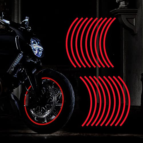 TOMALL 18pcs verlängern 43cm reflektierende Rad Felgenstreifen Aufkleber für Motorradräder Auto Radfahren Fahrrad Fahrrad Nacht reflektierende Sicherheit Dekoration Streifen Universal (Rot)