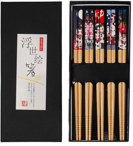 Essstäbchen, 5 Paar Japanisch Chopsticks Stäbchen Zum Essen Sushi Stäbchen Bambus Essstäbchen Spülmaschinenfest mit Luxuriöser Schwarz Handgemachte Weihnachtsgeschenke