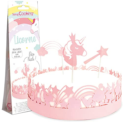 SCRAP COOKING Tortendekoration Einhorn – Dekorationsset für Kuchen, Gebäck, Dessert, Geburtstag – Motiv: Einhorn – Cake Design – 4910 Rosa