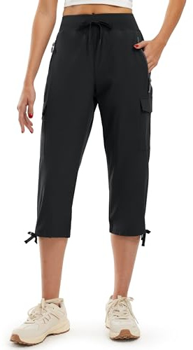 Libin Pantalones de Trekking Mujer Senderismo Verano Ligeros Secado Rápido Impermeables Montaña Deportes Trabajo Aire Libre Safari Pantalón con Bolsillos, Negro L