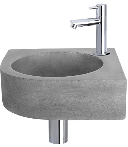 Differnz Cleo Waschbecken - Waschtisch Dunkelgrau Beton - Gerade Armatur Chrom - Komplettset - 31,5 x 31,5 x 10 cm