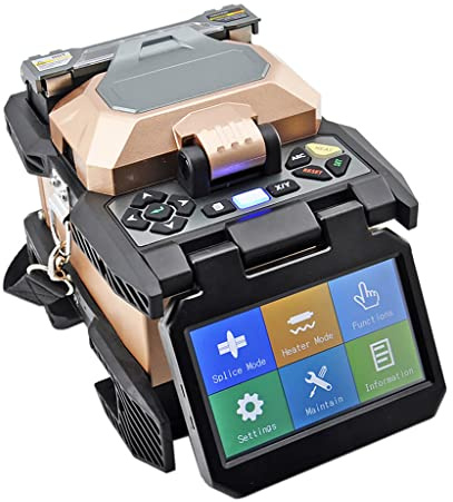 QIIRUN Giuntatrice Fibra Ottica Fusion Splicer, Kit di Saldatore Fibra Ottica con Touch Screen da 4,3 Pollici, Giunzione 7s e Riscaldamento 18s per FTTH (6481B)