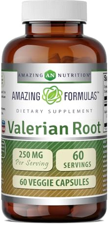 Amazing Formulas Valerian Root 250 Mg | 4:1 Extract | 60 Veggie Capsules | 1000 Mg Equivalent Supplement | Non-GMO | Gluten-Free | Made in the USA