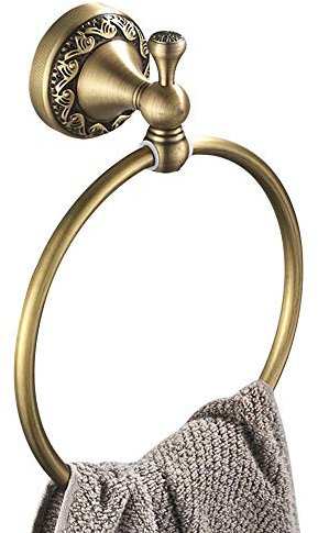Antique Brass Towel Ring, Hand Towel Holder for Bathroom Wall Mount Retro Round Towel Rail Rack