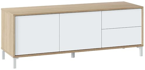 Habitdesign Brooklyn TV-Möbel, Wohnzimmer, Esszimmer, Melamin, idealer Organizer für moderne Räume, kanadische Eiche und Artik-Weiß, 130 cm