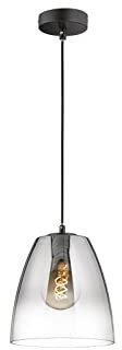 meineWunschleuchte Pendelleuchte einflammig Schwarz Rauchglas Ø 20cm mit dimmbarem Filament LED Leuchtmittel