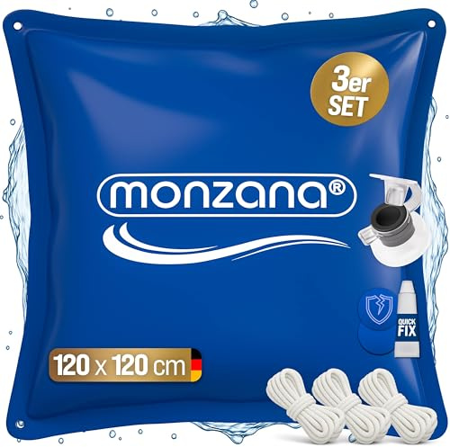 MONZANA® 3X Poolkissen Winter XL Chlorbeständig Seil PVC Verstärktes Material bis -20°C Doppelnaht Sicherheitsventil 4 Ösen Luftkissen Pool Abdeckung | mit Seil PVC Verstärktes Material bis -20°C Doppelnaht 4 Ösen Luftkissen Pool Abdeckung Sicherheitsventil