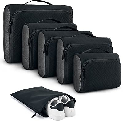 BAGSMART 6 Teilige Packing Cubes, Koffer Organize, Packtaschen Set für Urlaub und Reisen, Packwürfel für Reisen, make up organizer, Kleidertaschen für Kleidung Unterwäsche Kosmetik, Schwarz