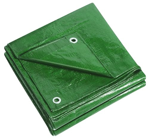 KAV Universal Premium Cover Tarpaulin Waterproof Heavy Duty Tarp with Eyelets Ground Sheet in Green for Garden Furniture, Pool, Car, Truck (10M x 12M)