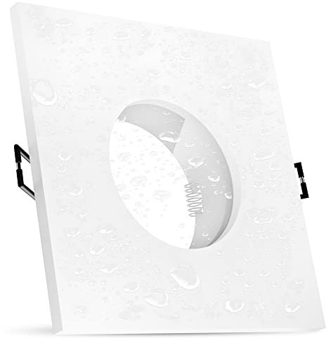 linovum ISAWO - Faretto da incasso rettangolare, IP65, con attacco GU10, 230 V, telaio da incasso a LED, colore bianco, per bagno ed esterni