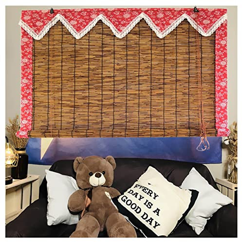Schilf Vorhang für Innen und Außen, Dekoration mit Roter Umrandung, Bambus Raffrollo, Seitenzugrollo für Fenster und Türen (Size : WxH100x220cm(39x87incn))