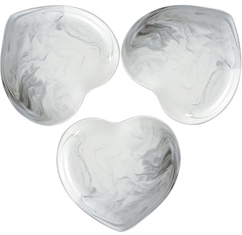 NGDECOR 3 Cuencos de Porcelana en Forma de Corazón. Platos de Corazón Hondos Glaseados Bonitos Platos de Postre Grandes para Ensalada/Fruta/Pasta/Cena,Grey-9 Inch
