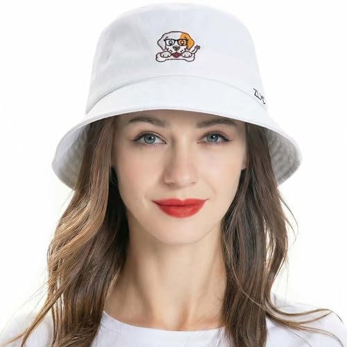 ZLYC Damen Baumwolle Fischerhüte Bestickte Sommerhut Anglerhut Outdoor Fischerhut