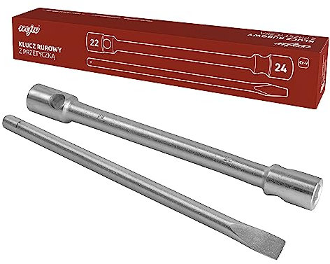 MJW Llave tubular para ruedas 22-24 mm. Puntas de tapa 22 mm | 24 mm Longitud de la llave 400 mm Longitud del perno 400 mm Diámetro del perno 19 mm. Acero CrV. Plata