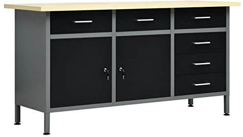 CIADAZ Arbeitstisch Schwarz 160 x 60 x 85 cm Stahl, Edelstahltisch, Grilltisch Outdoor, Outdoorküche Wetterfest, Stainless Steel Cutting Board, Grill Beistelltisch Edelstahl 145348