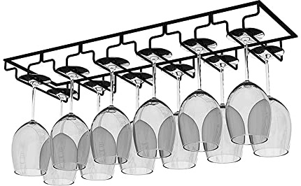 Supporto per bicchiere da vino in metallo con 6 binari, portabicchieri sospeso per cucina da bar (nero)