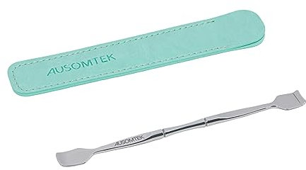 AUSOMTEK Spatola a doppia testa, strumento per la preparazione dei pori, rimozione dei punti bianchi, in acciaio inox, custodia in poliuretano ciano, 1 confezione