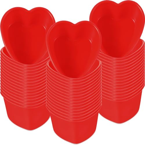 Leriton 48 Pcs Heart Cake Pan Silicone Heart Cake Molds Baking Pan Nonstick Molds for Anniversary Birthday Snack Cupcake Baking (2.8 Inch)