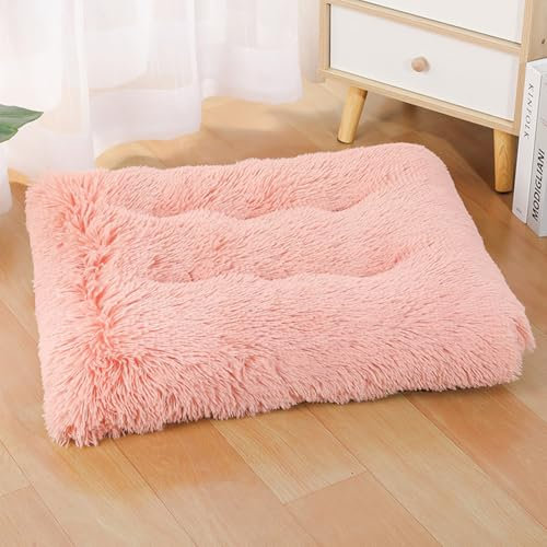 ZHULONGRUSHUI Hundekissen,Plüsch HundeBett,Hundekorb,Flauschige Hundematte,maschinenwaschbar,Rutschfestes Hundematte,Anti Stress Kuschelige Hundematratze mit Rutschfestem Boden(Rosa)