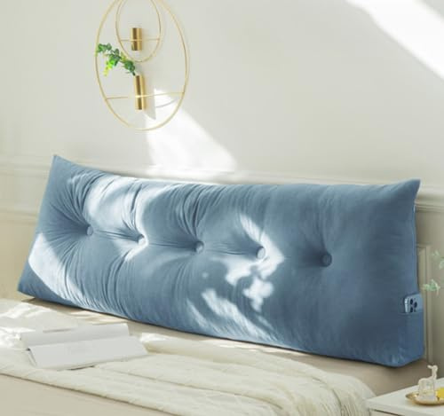 PIURUF Dreieckiges Kopfteilkissen für Doppel-/Kingsize-Bett, luxuriöses Samt-Rückenlehnen-Stützkissen, Tagesbett-Nackenrolle zum Ausruhen und Lesen, 200 x 40 x 12 cm (180 x 40 x 12 cm, blau)