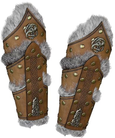 Armschienen Mittelalter,Wikinger Armschienen, Kunstleder Kostüm Armschiene,Armschienen Retro Renaissance,Vintage Armschützer Für LARP,Kostüm Ritterstulpen,Steampunk Kleidungszubehör (braun, B)