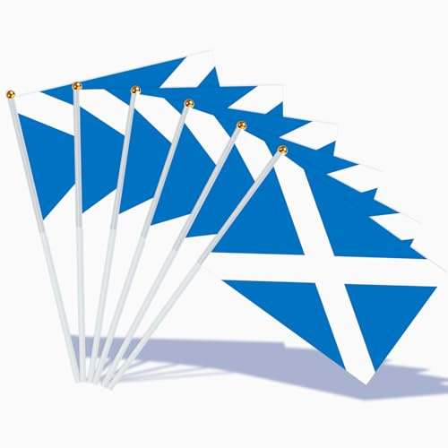 AhfuLife Bandera de Mano Escocia, 15 Piezas Bandera Escocia Pequeña con 30cm Palo para Decoraciones de la Copa Mundial, Copa Europea, Eventos Deportivos, Desfile, Día Nacional, Fiesta