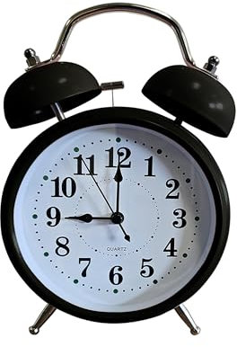 Sveglia retrò da 23 cm, orologio da comodino vecchio stile con doppia campana, sveglia analogica al quarzo vintage a batteria, con luce notturna, per camera da letto, marrone, perfetta per camera da