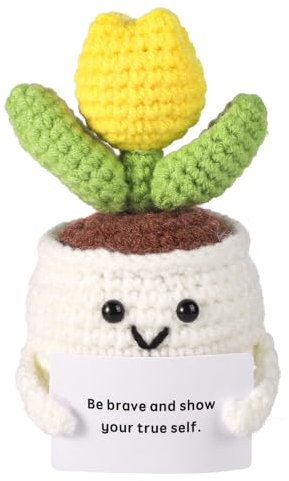 NQEUEPN Piante in Vaso All'Uncinetto, Tulipani in Vaso All'Uncinetto Tulipano di Supporto Emotivo Fiori All'Uncinetto Carino Giocattolo Creativo per la Decorazione Dell'Auto Della Casa e Dell'Ufficio