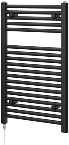 Newark Matt Black Electric Heated Towel Rail Wall Mounted Slim Ladder Design Bathroom Radiator - 770mm x 500mm