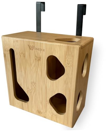 Weneder Müllbeutelspender und Lebensmittelbeutelhalter – Bambus-2-in-1-Küchen-Organizer für Müll und Plastiktüten – Aufbewahrung unter der Spüle, über Schranktür und Wandmontage – Holz-Organizer