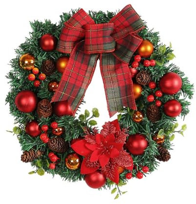 Clyictz Weihnachtskranz-Dekoration für die Haustür, Weihnachtskranz für Bauernhaus, Fenster, Wand, Kamine, Veranda, Party-Dekoration, Einfache Installation, Einfach zu Verwenden