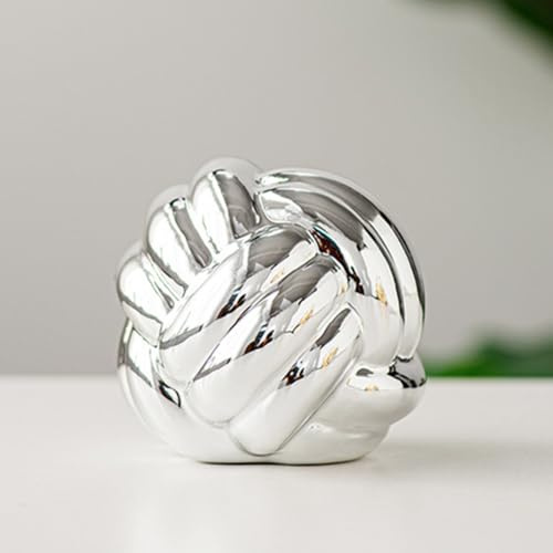 A ANTCAM Modern Ceramic Ornaments Geometric Knot Decor Ceramic Chain Decor Ceramic Knot Decor Home Decor Desktop Statue Thread Knot Decoration Coffee Table Decorative Ball (Silver)