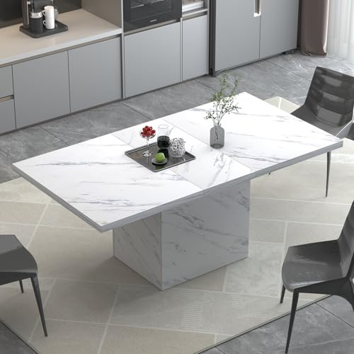 HSH Esstisch Klein Esszimmertisch für 4 6 Personen 140 x 75 x 76 cm Weiß | Esstisch Holz Klein Rechteckig Esszimmertisch T-Gestell für Familienessen