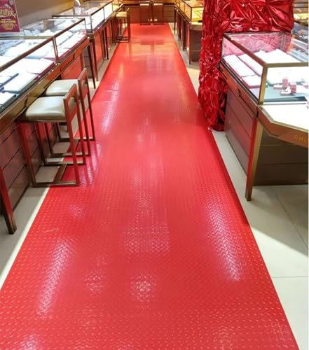 Innovz Doorway Rubber Flooring Roll Diamond Plate, under Cars RV Trailer Non Slip Floor Mats, Heavy Duty Rubber Matting Roll for Corridor Kitchen Basement(Red,1.8 x 1m/5.9 x 3.3ft)