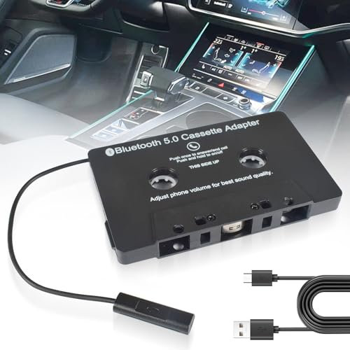 Funmo Adaptateur de Cassette Voiture Bluetooth 5.0,Adaptateur Cassette Audio de Voiture vers,avec Microphone intégrépour，des Appels en Mains Libres, DVD Radio