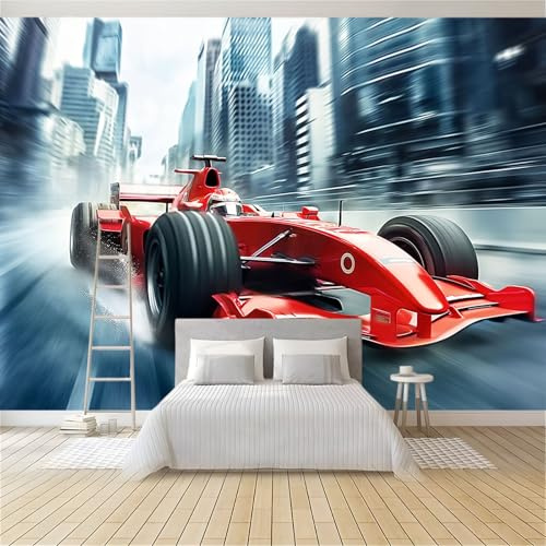 Fototapete Roter Formel-Rennwagen 350x256 cm 3D Vliestapete Wandbild, Mustertapete Moderne Wandtapete, Wohnzimmer Schlafzimmer Kinderzimmer Büro Flur Wanddeko
