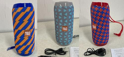 TG117 Mini Bluetooth Speaker, Portable Wireless Speaker, Built-in Microphone for BT Calling, FM Radio, TF Card, USB Input (Multicolor (Orange/Blue, Grey/Blue, Red/Blue))
