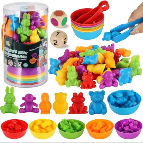 KIMIGO Jeux Montessori 2 3 4 5 Ans,Jouet pour Comptage et Tri,Jeu Montessori,Compter Les Jouets mathématiques,Jeu de Tri Motricité Fine Jouet Educatif Enfants Classification des Couleurs